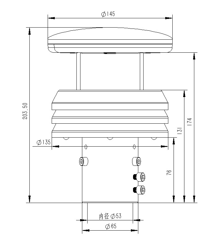 金屬款超聲波風速風向傳感器產品尺寸圖